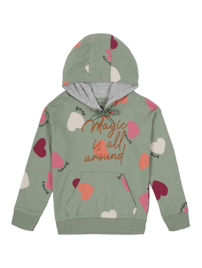 girls green cotton all over print sweatshirt - 21509936 - Zoom Image - 0