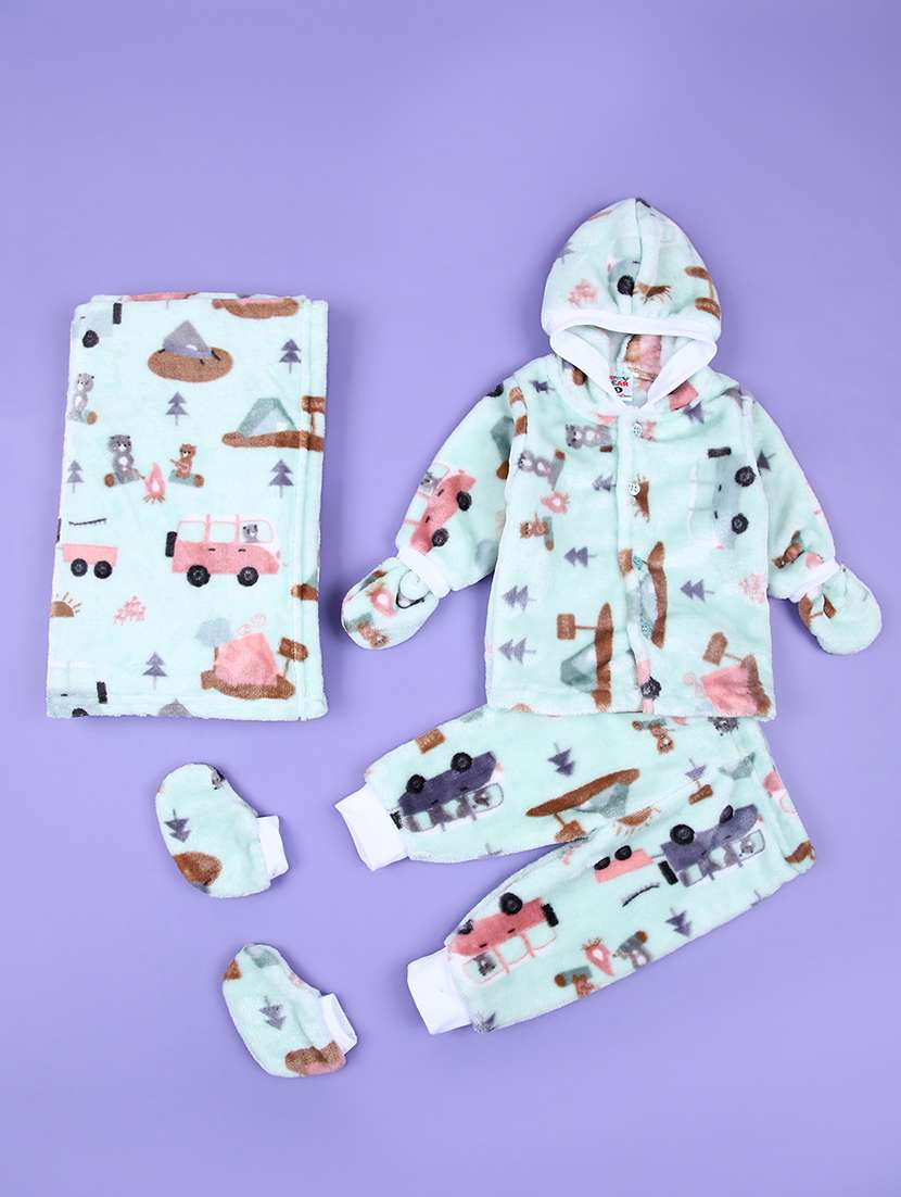 infants printed mint green clothing set