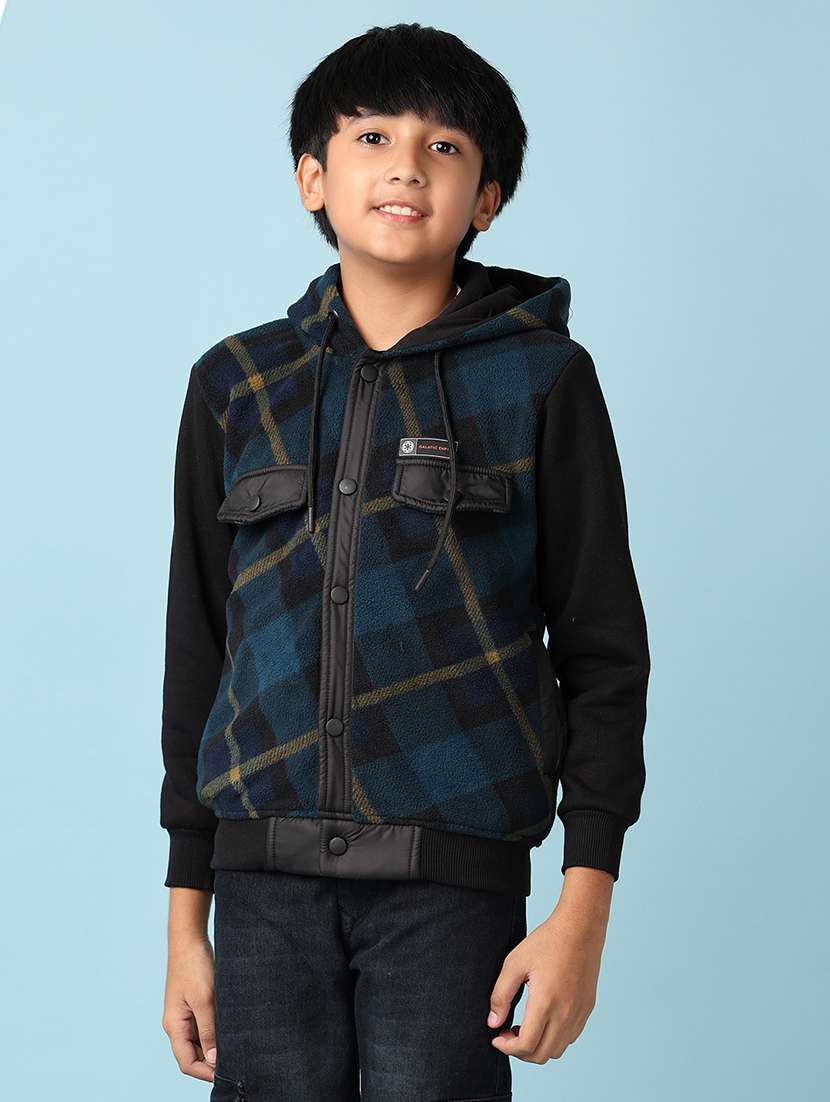 boys checkered long sleeve zipper sweatshirt