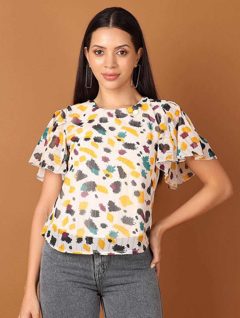 women off-white printed round neck top - 21510104 -  Zoom Image - 0