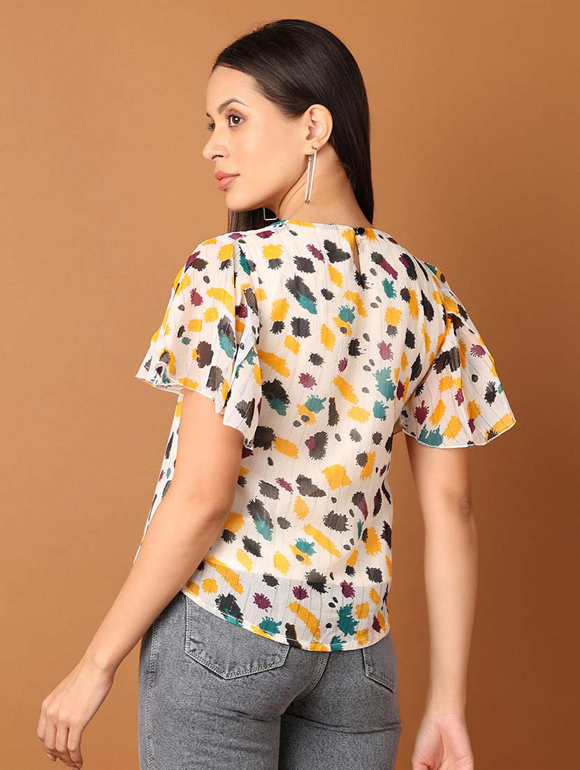 women off-white printed round neck top - 21510104 - Standard Image - 3