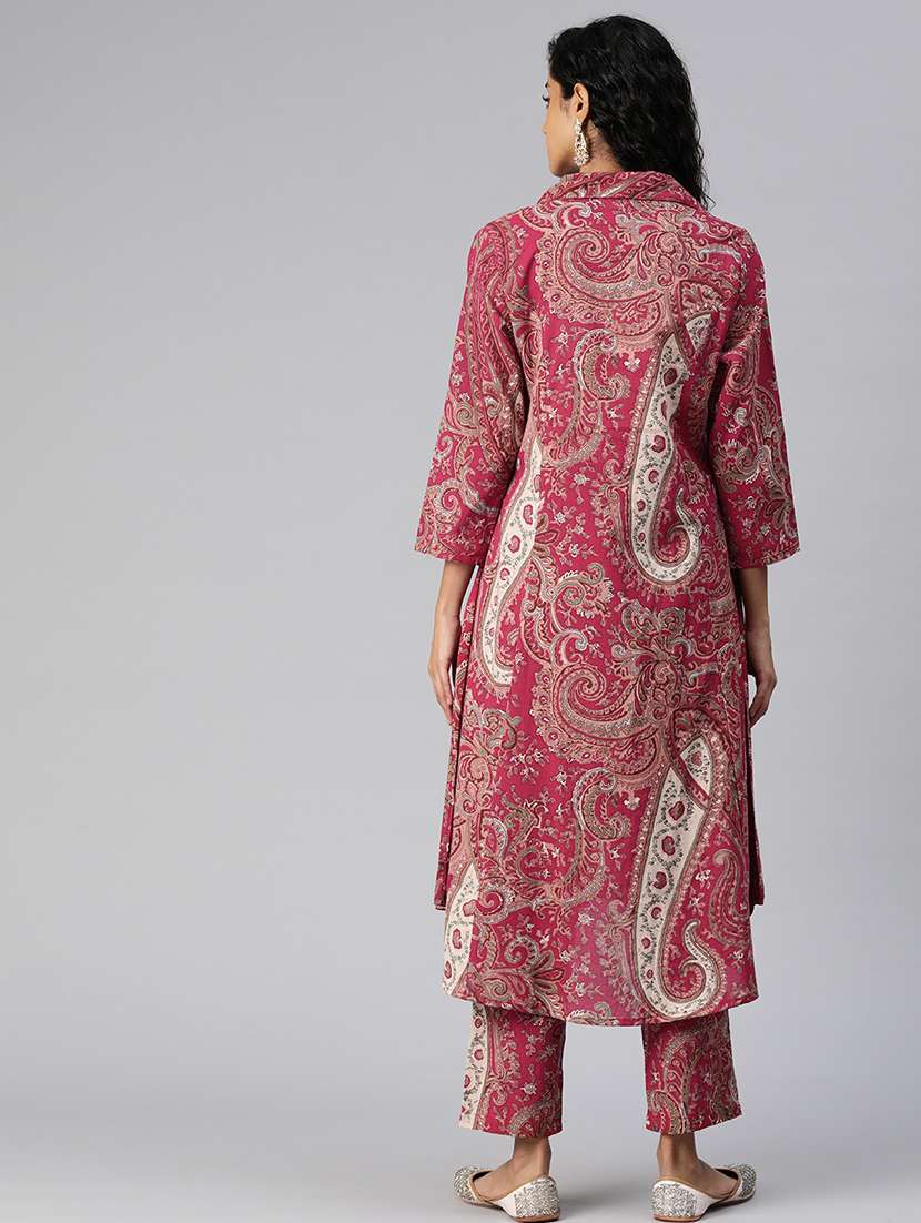 women shirt collar printed kurta pant set - 21510341 - Standard Image - 3