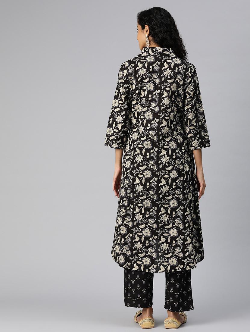 women shirt collar floral kurta pant set - 21510344 - Standard Image - 3
