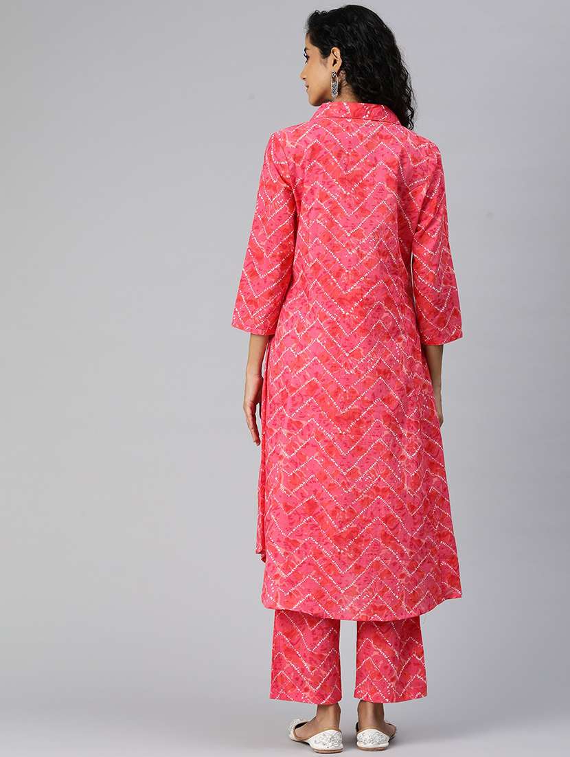 women shirt collar printed kurta pant set - 21510345 -  Standard Image - 3