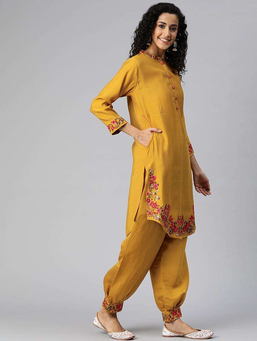women mustard embroidered kurta salwar set - 21510347 -  Standard Image - 3