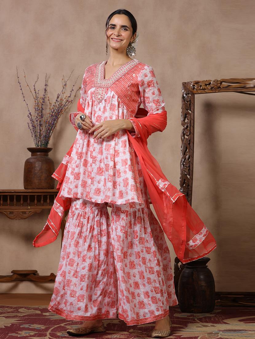women v-neck printed kurta sharara set - 21510352 - Zoom Image - 0