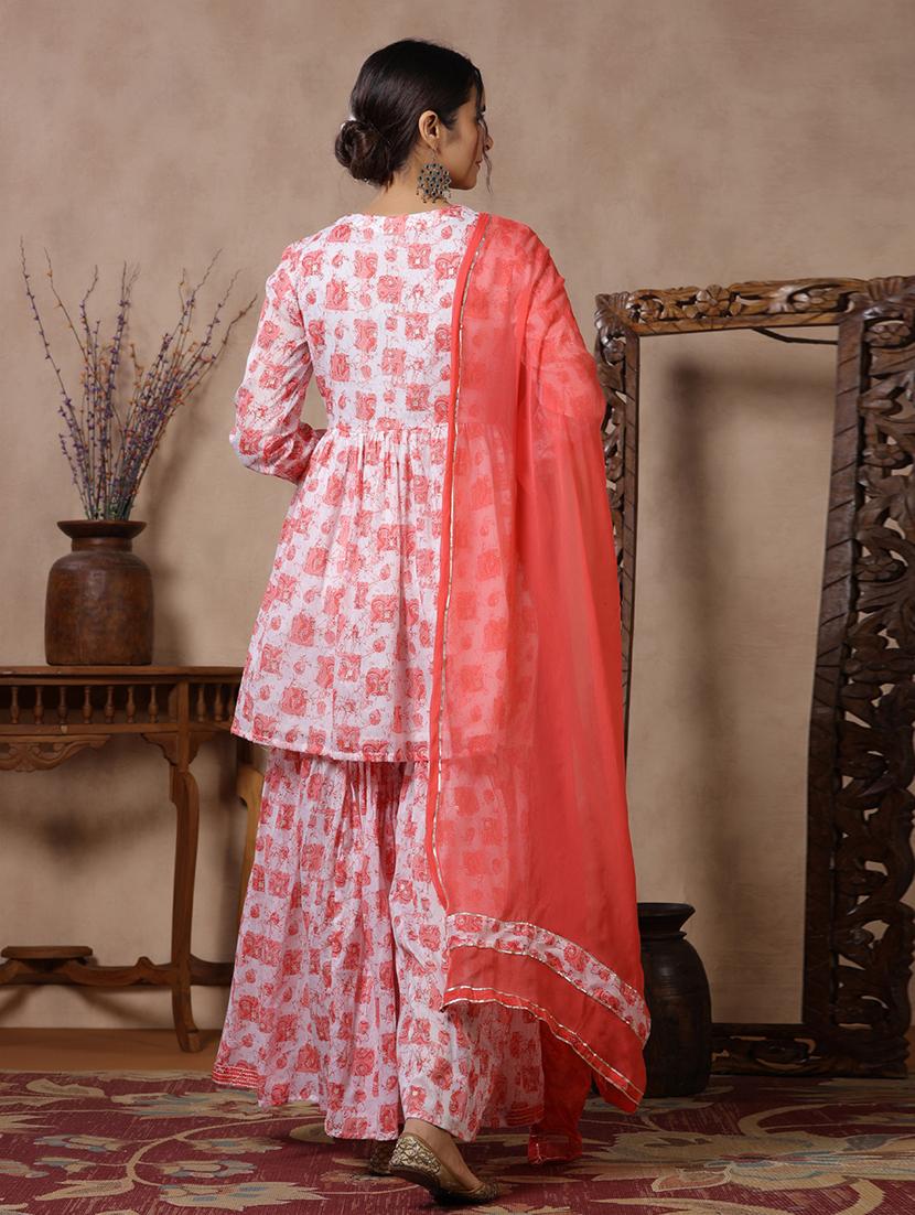 women v-neck printed kurta sharara set - 21510352 - Standard Image - 3