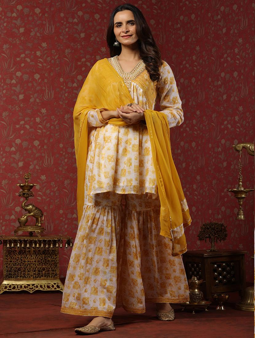 women v-neck printed kurta sharara set - 21510353 - Zoom Image - 0