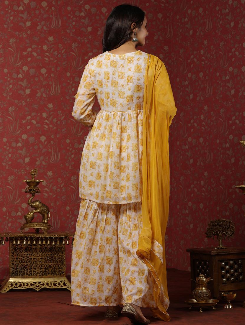 women v-neck printed kurta sharara set - 21510353 - Standard Image - 3