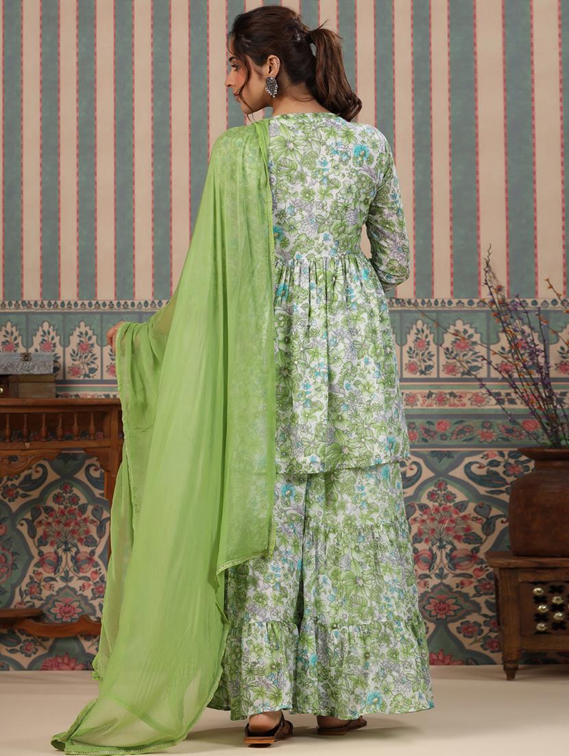 women v-neck printed kurta sharara set - 21510354 - Standard Image - 3