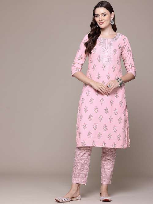 women round neck printed kurta pant set - 21510393 - Standard Image - 0