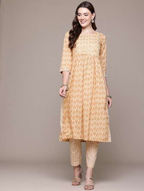 women round neck printed kurta pant set - 21510394 -  Standard Image - 0