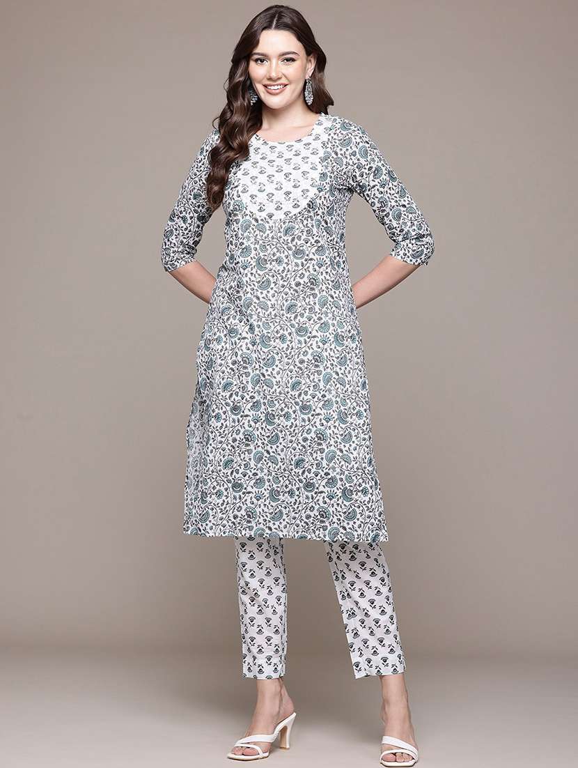 women round neck printed kurta pant set