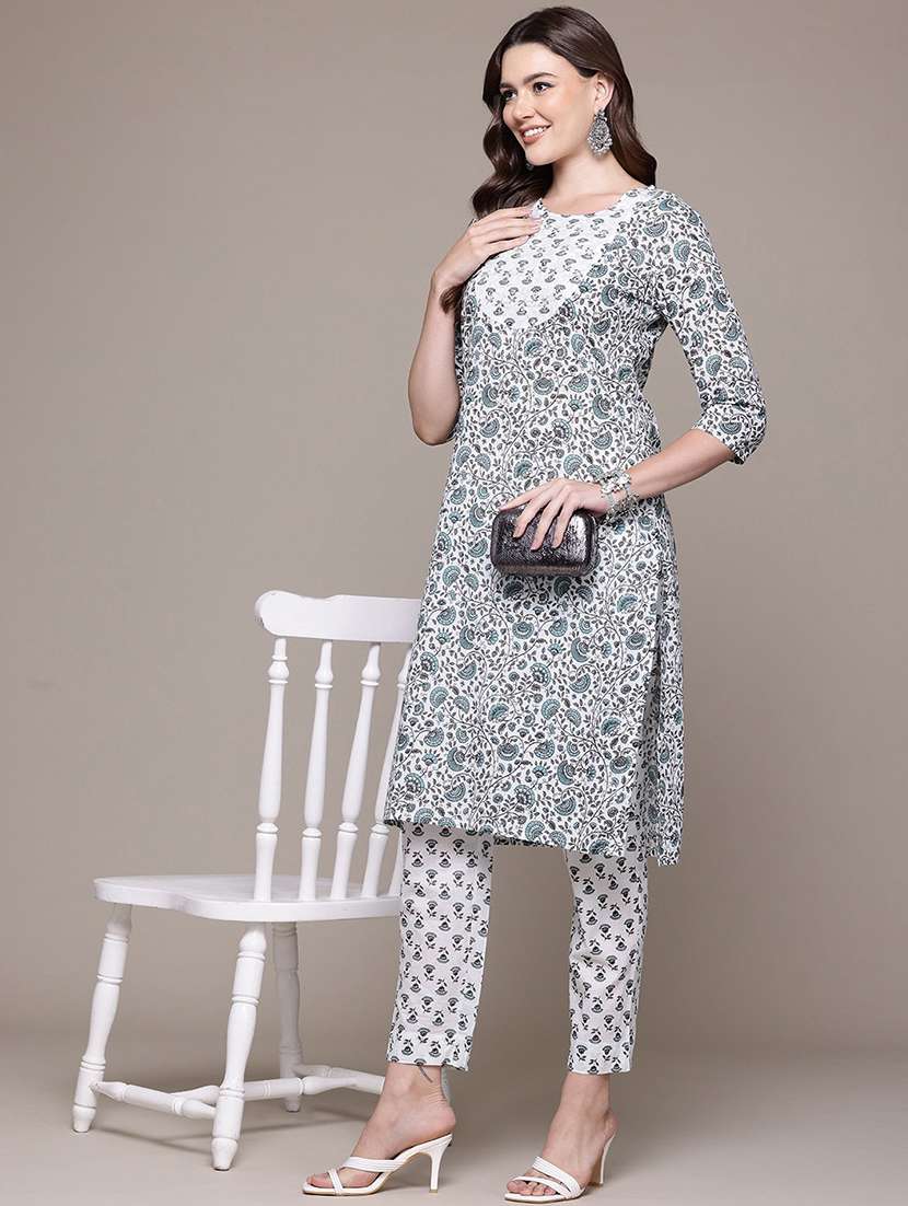 women round neck printed kurta pant set - 21510397 -  Standard Image - 3
