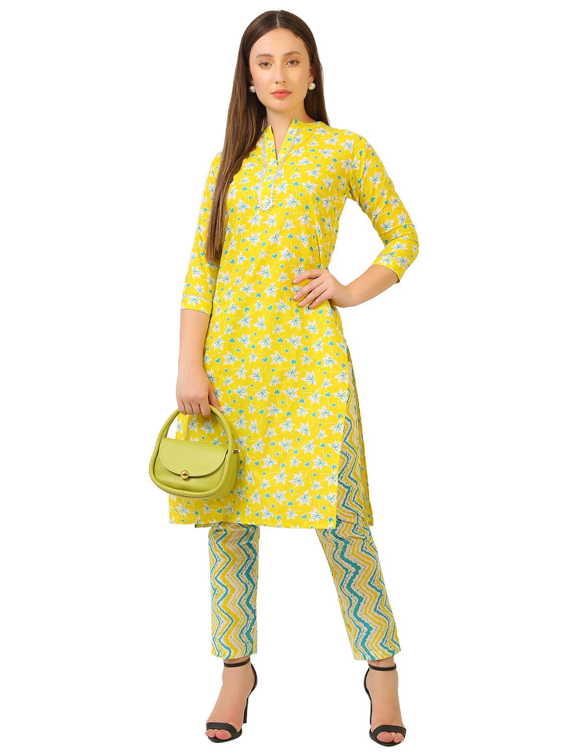women yellow cotton straight kurta - 21510422 - Standard Image - 3