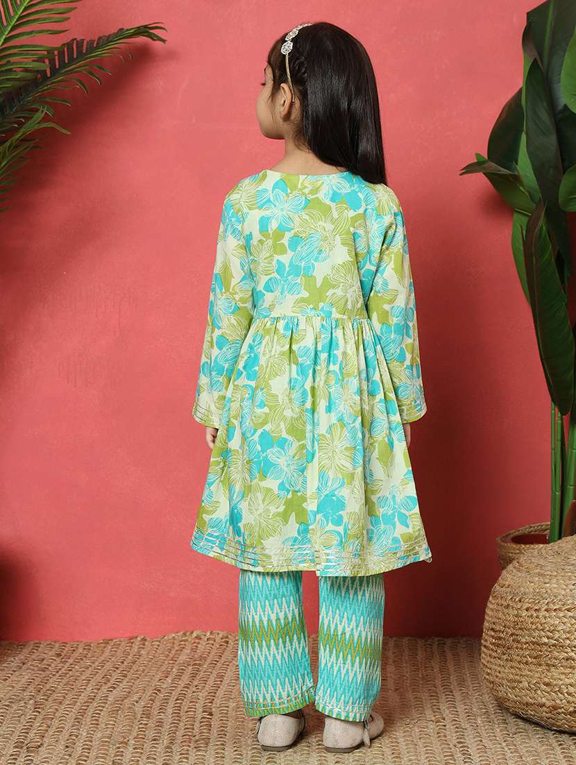 girls sea green cotton kurta pant set - 21510501 -  Standard Image - 3