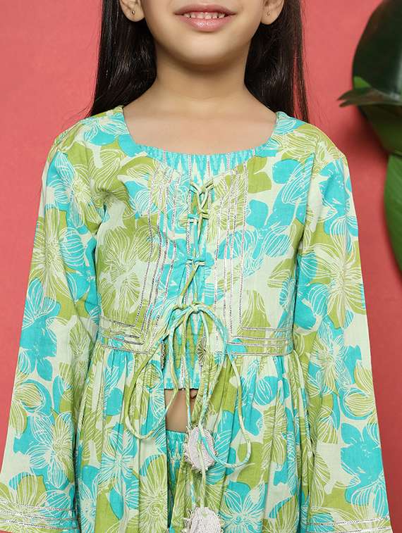 girls sea green cotton kurta pant set - 21510501 -  Standard Image - 5