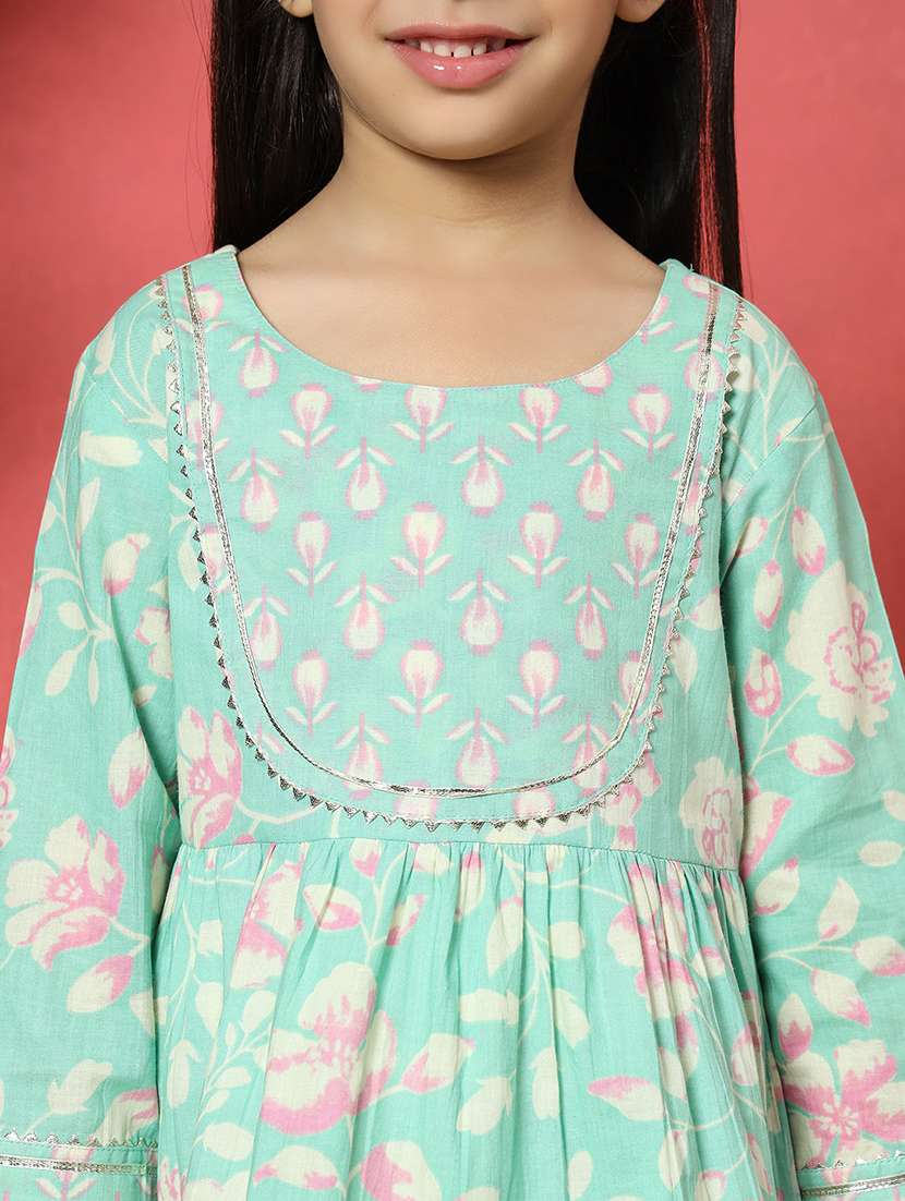 girls sea green cotton kurta sharara set - 21510507 -  Standard Image - 5