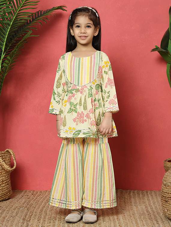 girls cream cotton kurta sharara set - 21510523 -  Standard Image - 3