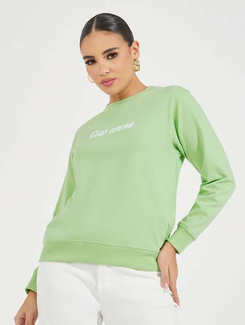 women chest print long sleeve sweatshirt - 21510630 -  Standard Image - 0