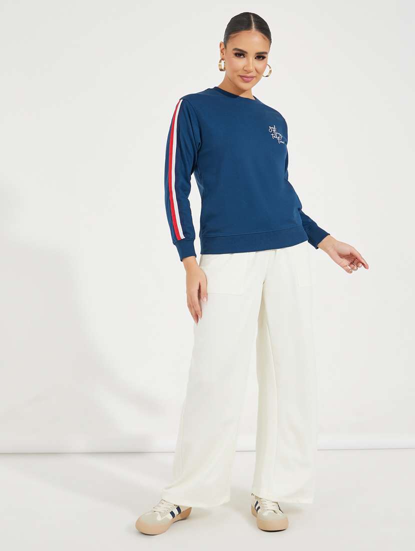 women navy blue chest print sweatshirt - 21510633 -  Standard Image - 3