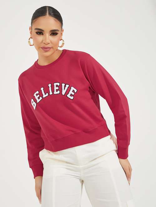 women magenta chest print sweatshirt - 21510635 -  Standard Image - 0