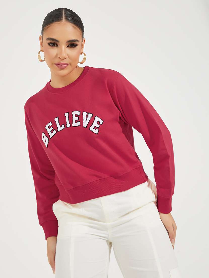 women magenta chest print sweatshirt - 21510635 -  Zoom Image - 0