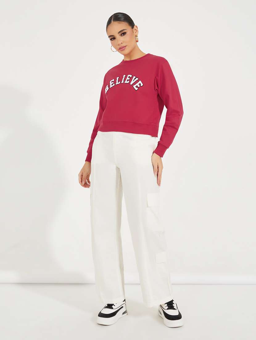 women magenta chest print sweatshirt - 21510635 - Standard Image - 3