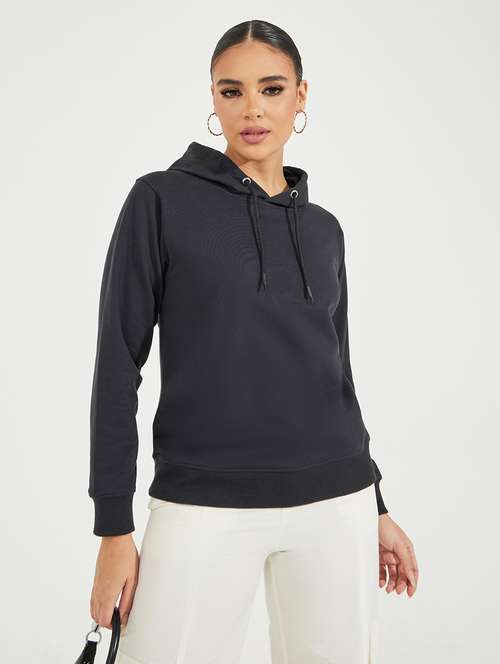women black plain hooded neck sweatshirt - 21510642 -  Standard Image - 0