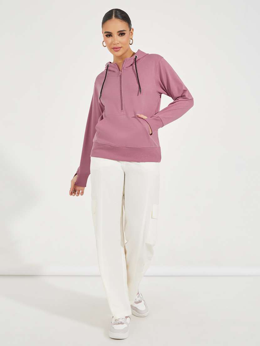 women solid hooded sweatshirt - 21510645 -  Standard Image - 3