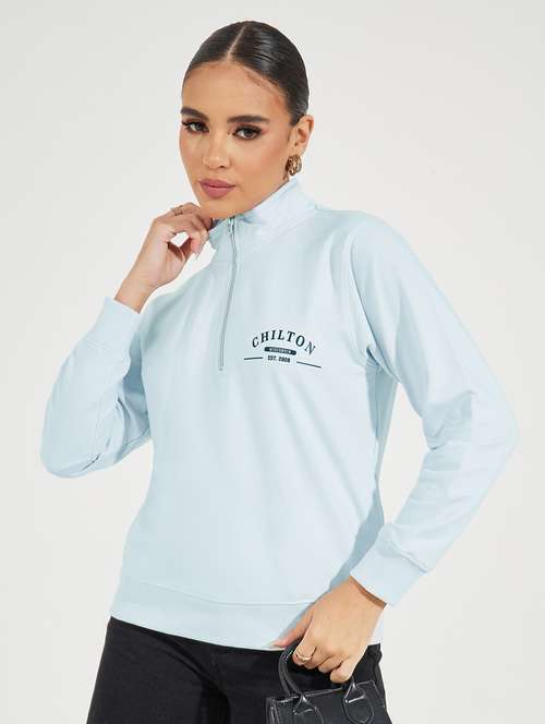 women light blue placement print sweatshirt - 21510647 -  Standard Image - 0