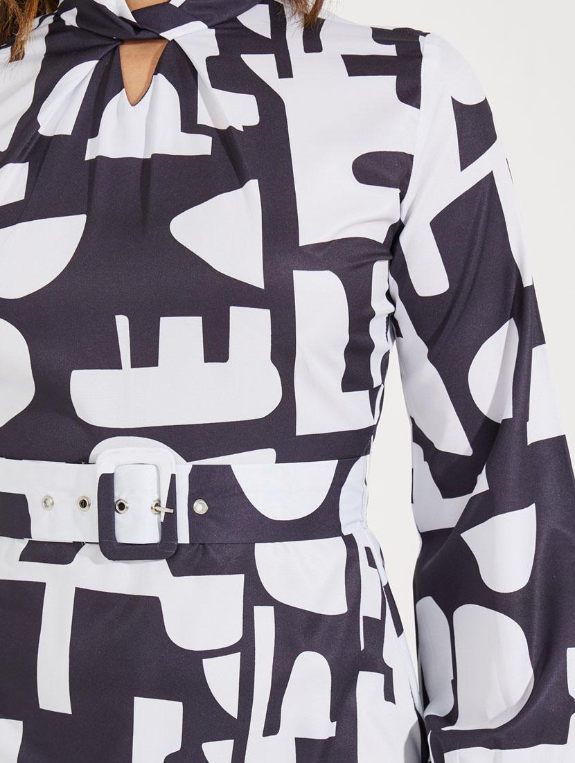 women printed puff sleeve belted dress - 21510657 - Standard Image - 5