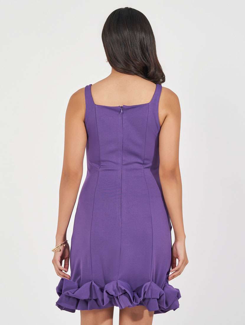 women purple solid shouldr strap bodycon dress - 21510681 -  Standard Image - 3