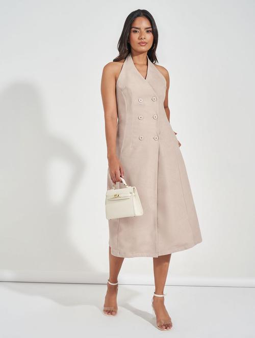 women solid halter neck sleeveless coatdress - 21510688 - Standard Image - 0