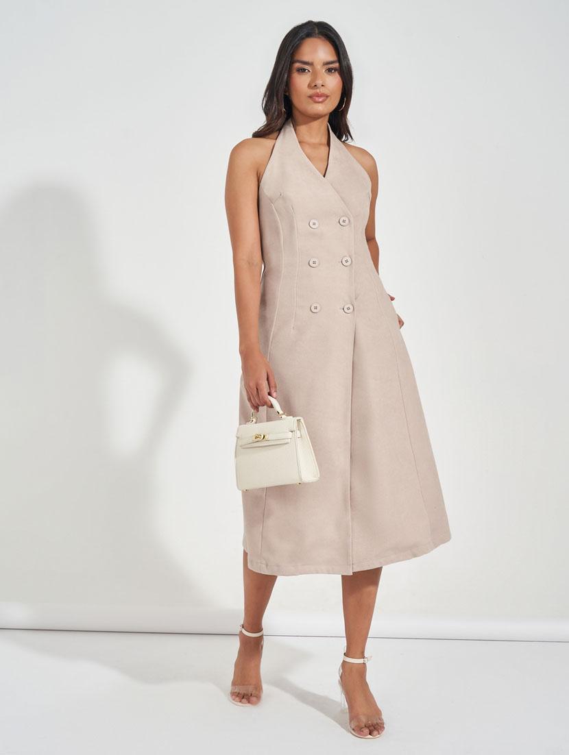 women solid halter neck sleeveless coatdress - 21510688 - Zoom Image - 0