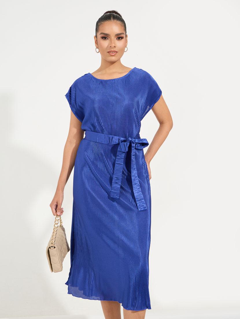 women solid short sleeve a-line midi dress - 21510689 - Standard Image - 3