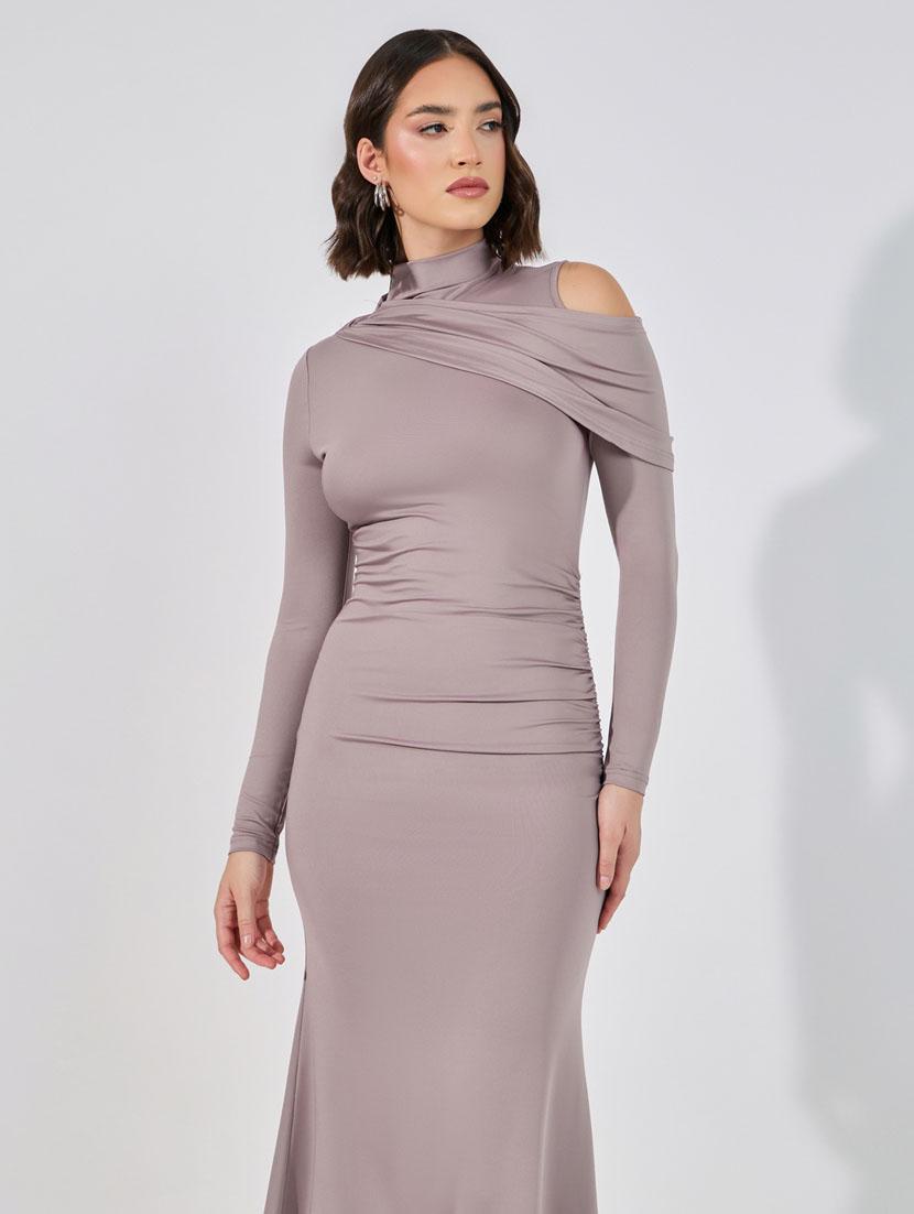 women solid mock neck bodycon maxi dress - 21510699 - Standard Image - 3