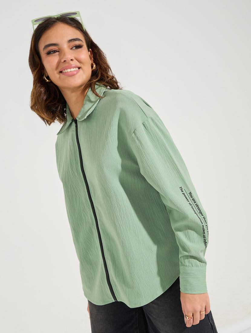 women typographic print collared oversized shirt - 21510731 - Zoom Image - 0