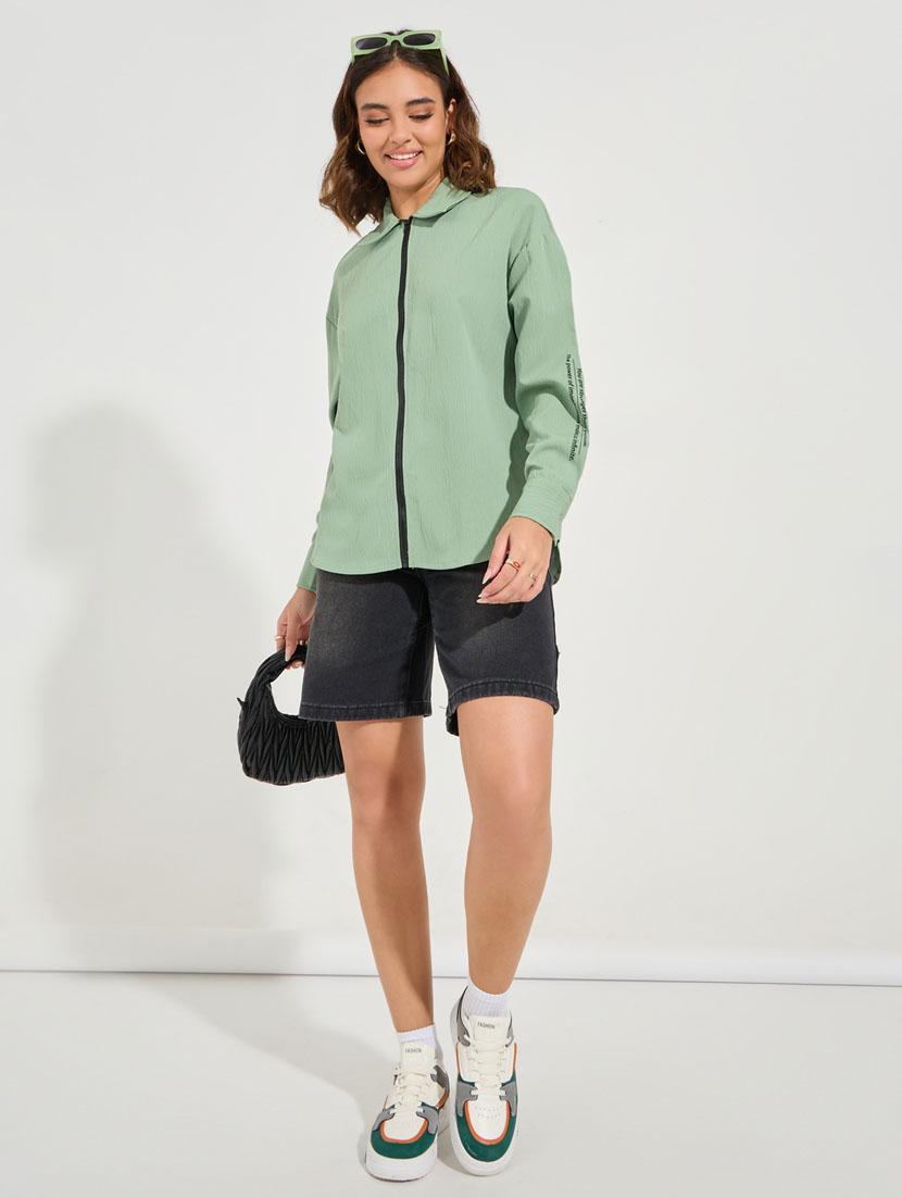 women typographic print collared oversized shirt - 21510731 - Standard Image - 3