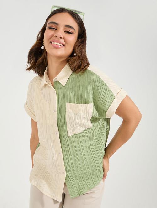 women color blocked collared short sleeev regular shirt - 21510732 - Standard Image - 0