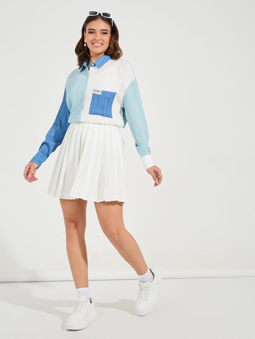 women collared color block oversized shirt - 21510743 - Standard Image - 3