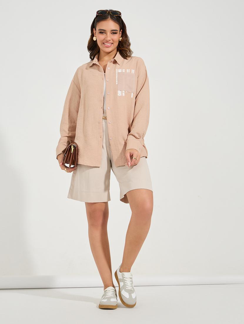women brown typography oversized shirt - 21510746 - Standard Image - 3
