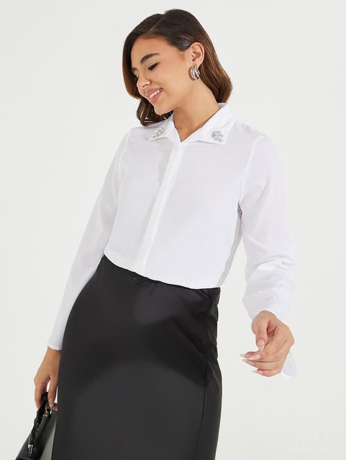 women off white solid regular shirt - 21510749 - Standard Image - 0