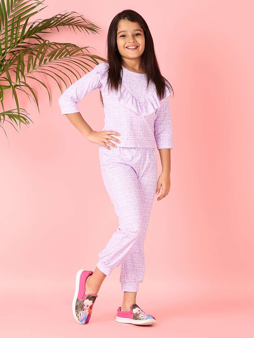 girls lavender printed full length sets