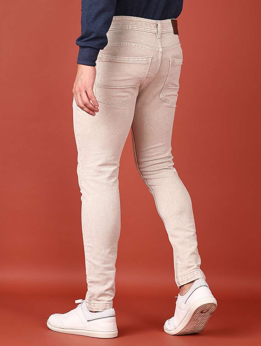 men beige ankle length plain jeans - 21510798 -  Standard Image - 3