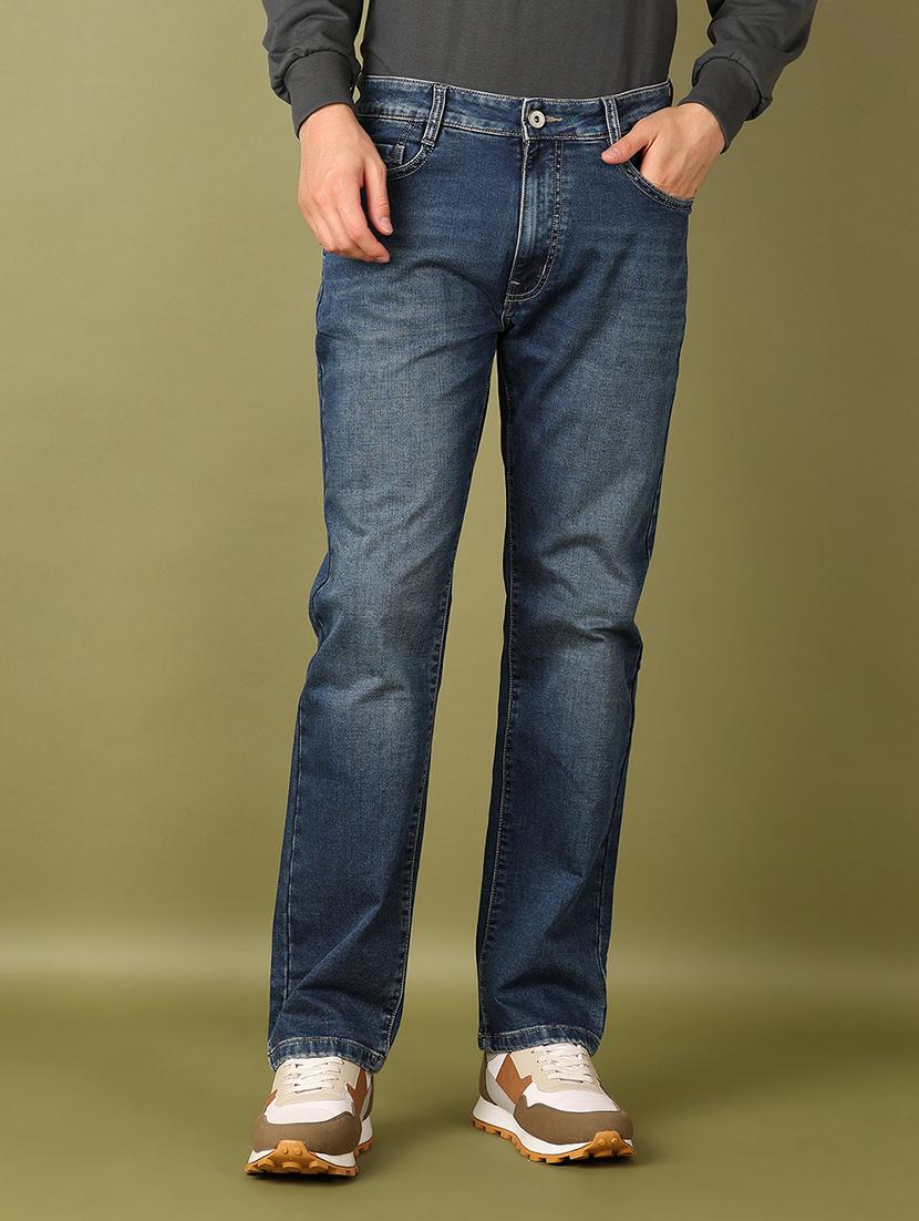 men solid mid rise straight fit jean