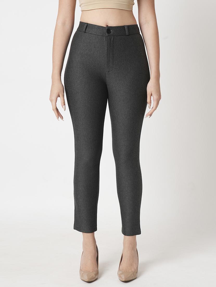 women's gunmetal high-rise stretchable skinny fit flat front workwear trousers - 21511007 - Zoom Image - 0