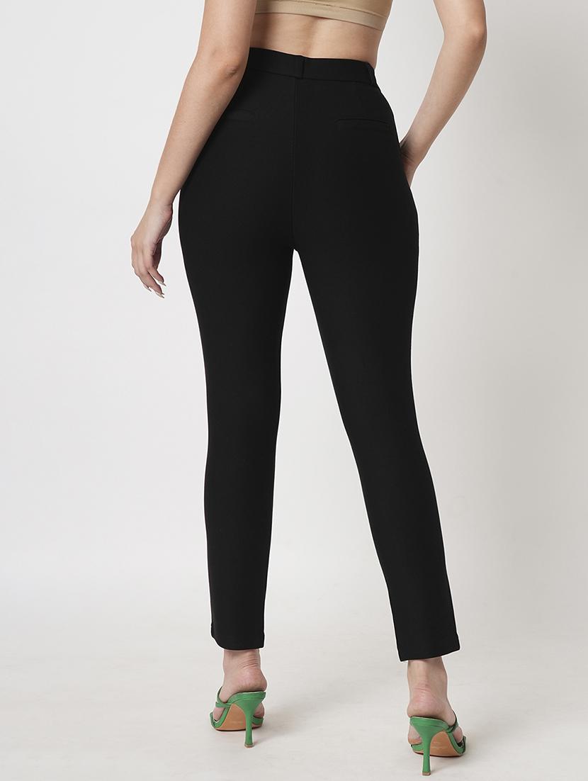 women's black high-rise stretchable skinny fit flat front workwear trousers - 21511008 - Standard Image - 3