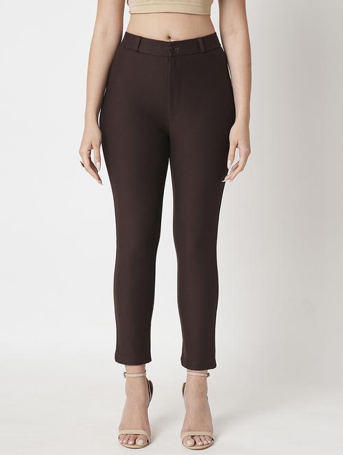 women's dark chocolate high-rise stretchable skinny fit flat front workwear trousers - 21511009 -  Standard Image - 0