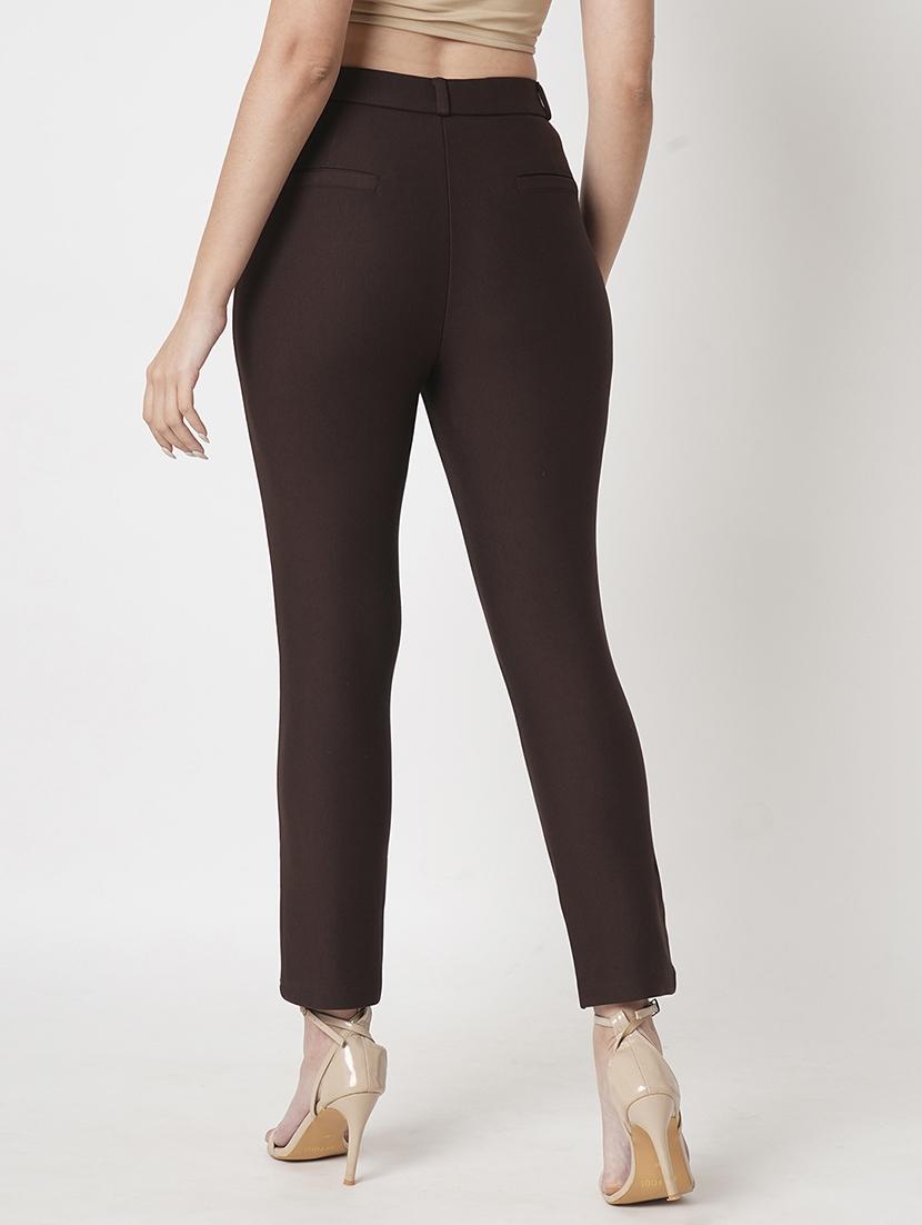 women's dark chocolate high-rise stretchable skinny fit flat front workwear trousers - 21511009 - Standard Image - 3